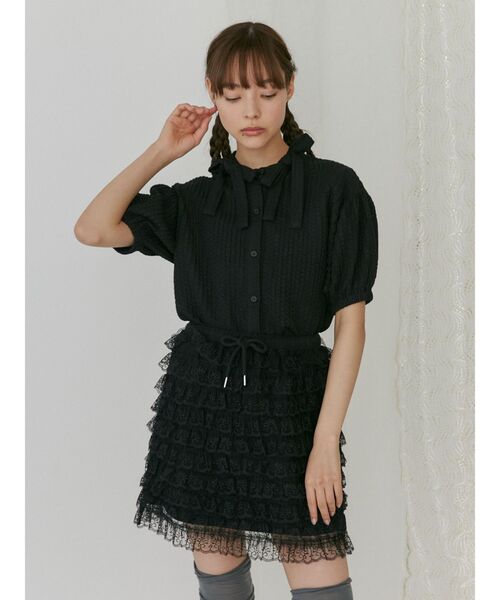 merry jenny（メリージェニー）の「ダブルリボンパフブラウス（シャツ/ブラウス・レディース・ブラック/オフホワイト・FREE）」の19枚目の写真