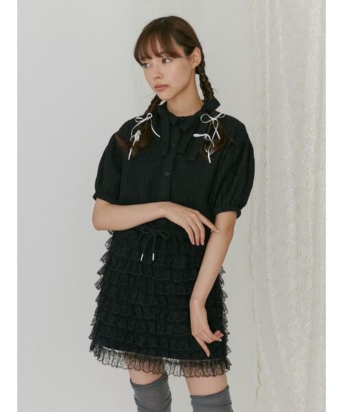 merry jenny（メリージェニー）の「ダブルリボンパフブラウス（シャツ/ブラウス・レディース・ブラック/オフホワイト・FREE）」の12枚目の写真