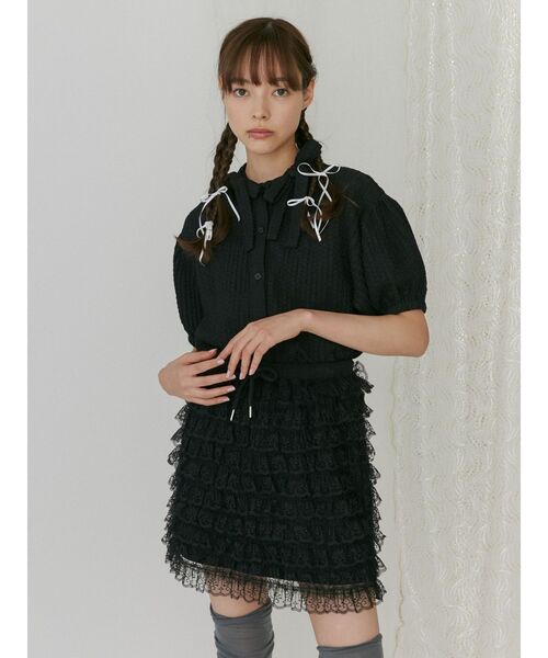 merry jenny（メリージェニー）の「ダブルリボンパフブラウス（シャツ/ブラウス・レディース・ブラック/オフホワイト・FREE）」の13枚目の写真