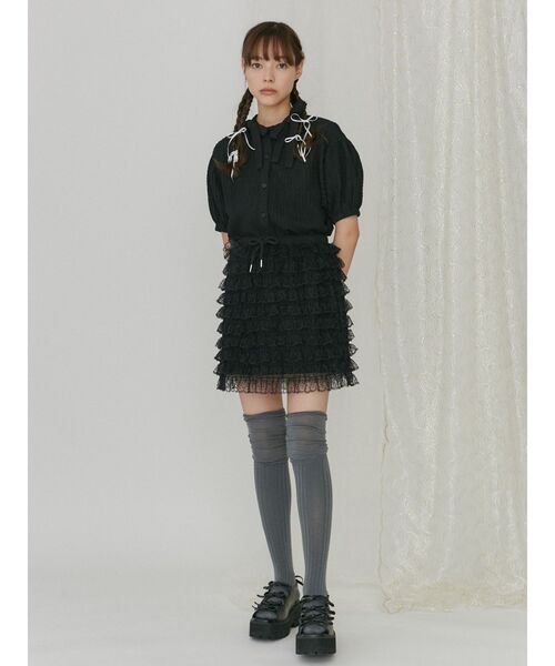 merry jenny（メリージェニー）の「ダブルリボンパフブラウス（シャツ/ブラウス・レディース・ブラック/オフホワイト・FREE）」の15枚目の写真