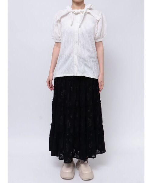 merry jenny（メリージェニー）の「ダブルリボンパフブラウス（シャツ/ブラウス・レディース・ブラック/オフホワイト・FREE）」の3枚目の写真