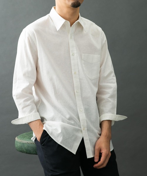 URBAN RESEARCH ROSSO MEN（アーバンリサーチロッソメン）の「『XLサイズあり』リネンレギュラーカラー七分袖シャツ（シャツ/ブラウス・メンズ・ネイビー/ストライプ/ホワイト/ナチュラル・SMALL/MEDIUM/LARGE/X-LARGE）」の2枚目の写真