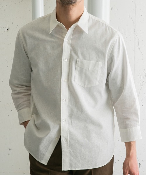 URBAN RESEARCH ROSSO MEN（アーバンリサーチロッソメン）の「『XLサイズあり』リネンレギュラーカラー七分袖シャツ（シャツ/ブラウス・メンズ・ネイビー/ストライプ/ホワイト/ナチュラル・SMALL/MEDIUM/LARGE/X-LARGE）」の6枚目の写真