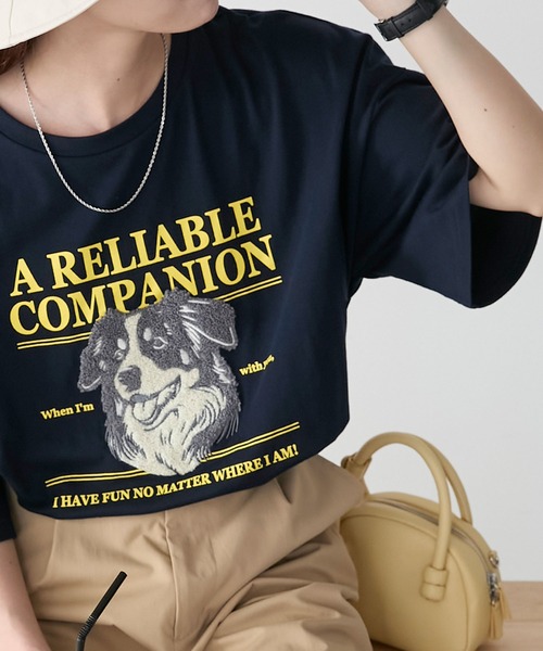 BONLECILL(ボンルシール)の「DOGサガラ刺繍TEE(Tシャツ/カットソー・レディース・ブラック/ネイビー/オフホワイト/オートミール・FREE)」の8枚目の写真