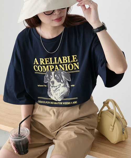 BONLECILL(ボンルシール)の「DOGサガラ刺繍TEE(Tシャツ/カットソー・レディース・ブラック/ネイビー/オフホワイト/オートミール・FREE)」の12枚目の写真