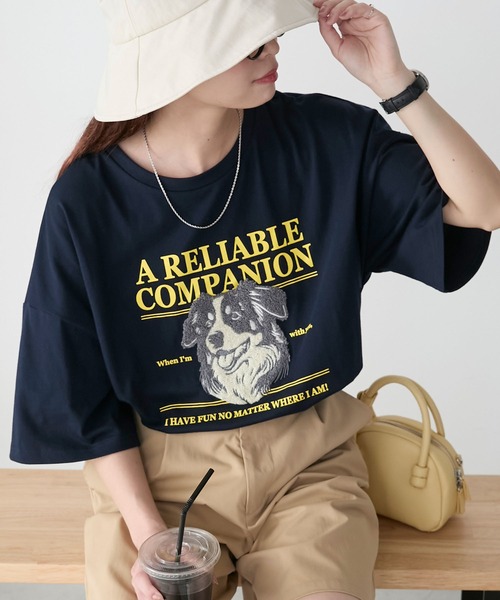 BONLECILL(ボンルシール)の「DOGサガラ刺繍TEE(Tシャツ/カットソー・レディース・ブラック/ネイビー/オフホワイト/オートミール・FREE)」の13枚目の写真