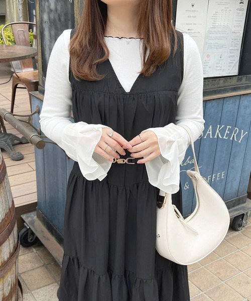 apres jour(アプレジュール)の「シフォンスリーブフレアカットインナー【ZOZOTOWN限定アイテム】(Tシャツ/カットソー・レディース・オフホワイト/ブラック・X-LARGE/フリー)」の10枚目の写真
