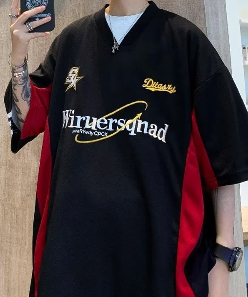 NOWLE(ノウル)の「【NOWLE】サッカーユニフォームデザイン フットボール Tシャツ ゲームシャツ(Tシャツ/カットソー・メンズ・ブラック/ブラック×レッド/グレー/ネイビー/ピンク/レッド・MEDIUM/LARGE/X-LARGE)」の15枚目の写真