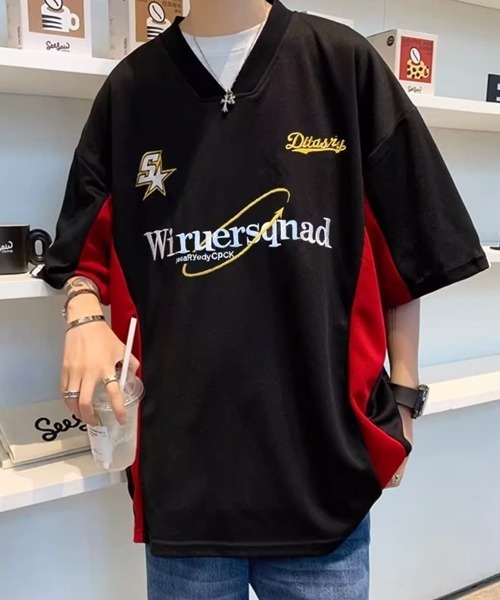 NOWLE(ノウル)の「【NOWLE】サッカーユニフォームデザイン フットボール Tシャツ ゲームシャツ(Tシャツ/カットソー・メンズ・ブラック/ブラック×レッド/グレー/ネイビー/ピンク/レッド・MEDIUM/LARGE/X-LARGE)」の12枚目の写真