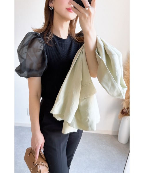 &. NOSTALGIA(アンドドットノスタルジア)の「【ZOZO限定】オーガンジースリーブリブTシャツ(Tシャツ/カットソー・レディース・ブラック/ホワイト・M)」の14枚目の写真