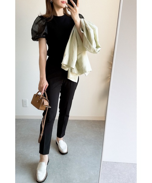 &. NOSTALGIA(アンドドットノスタルジア)の「【ZOZO限定】オーガンジースリーブリブTシャツ(Tシャツ/カットソー・レディース・ブラック/ホワイト・M)」の15枚目の写真
