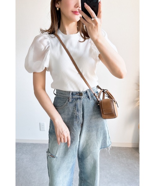 &. NOSTALGIA(アンドドットノスタルジア)の「【ZOZO限定】オーガンジースリーブリブTシャツ(Tシャツ/カットソー・レディース・ブラック/ホワイト・M)」の22枚目の写真