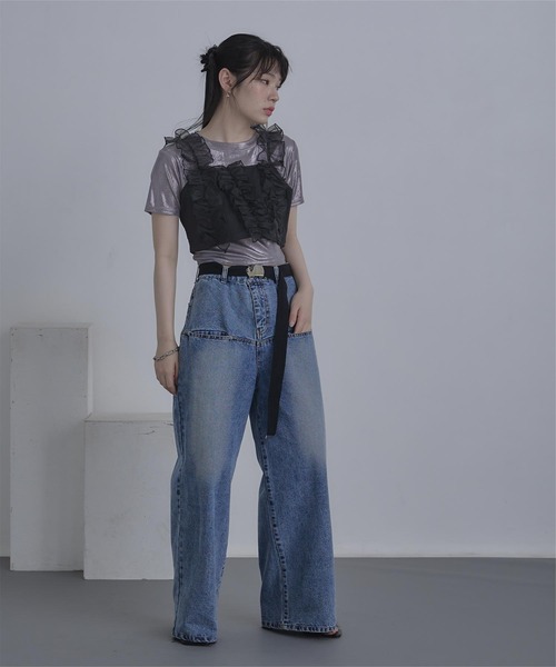 miette（ミエット）の「シアーフリルビスチェ（キャミソール・レディース・ブラック/ベージュ・FREE）」の4枚目の写真