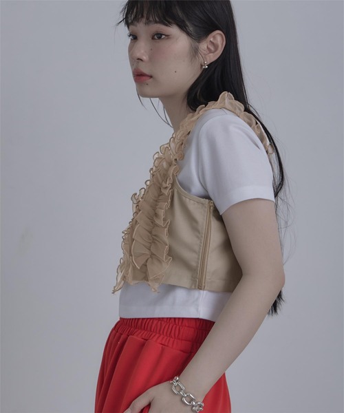 miette（ミエット）の「シアーフリルビスチェ（キャミソール・レディース・ブラック/ベージュ・FREE）」の11枚目の写真