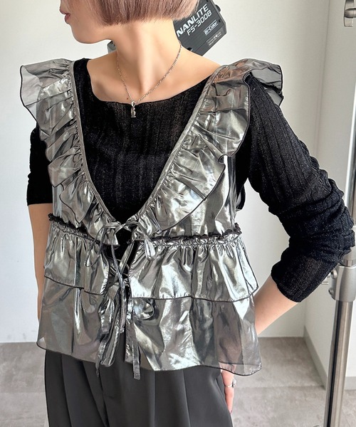 apres jour mignon（アプレジュールミニョン）の「アソートチュールリボンベスト【ZOZOTOWN限定アイテム】（ベスト・レディース・ブラック系その他/グレー/ブルー/チャコールグレー/シルバー/アイボリー/ブラック/ブラック系その他2・X-LARGE/フリー）」の8枚目の写真