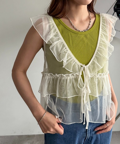 apres jour mignon（アプレジュールミニョン）の「アソートチュールリボンベスト【ZOZOTOWN限定アイテム】（ベスト・レディース・ブラック系その他/グレー/ブルー/チャコールグレー/シルバー/アイボリー/ブラック/ブラック系その他2・X-LARGE/フリー）」の3枚目の写真