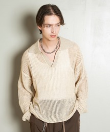 West Side Modern L/S  Mesh Knit Polo Shirts/ウエストサイドモダンロングスリーブメッシュニットポロシャツ