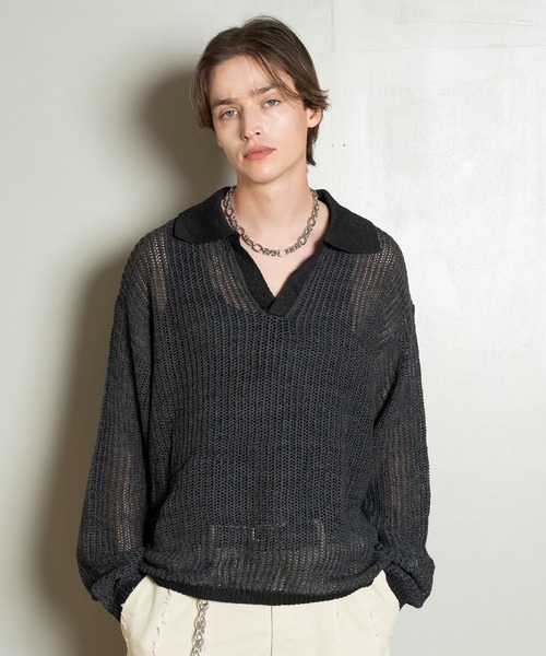 West Side Modern L/S Mesh Knit Polo Shirts/ウエストサイドモダン