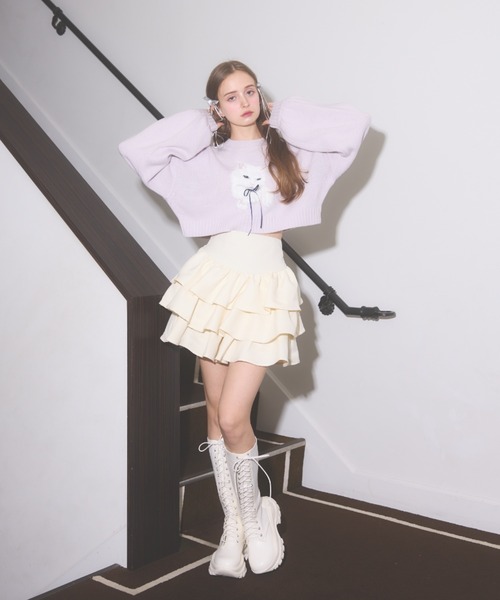 -5kg三段フリルミニスカート(パンツ) ホワイト　Sサイズ 未開封タグ付き Lovilyn（ラヴィリン）の「-5kg三段フリルミニスカート(パンツ