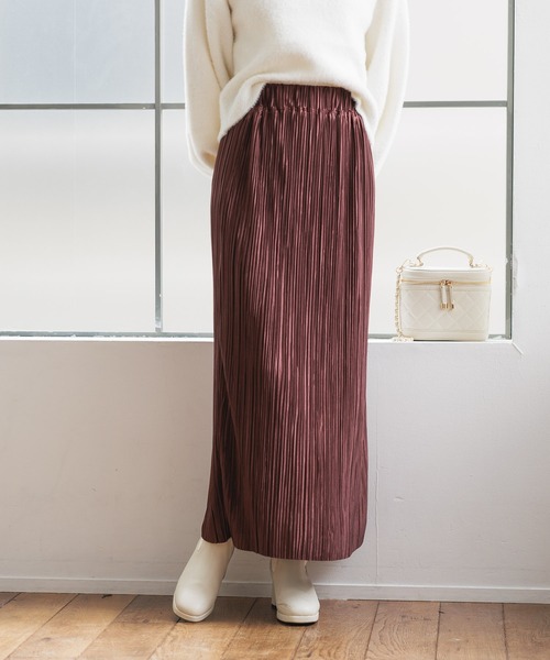 mysty woman（ミスティウーマン）の「【セルフカット可能！】プリーツイージーナロースカート 135600（スカート・レディース・チャコールグレー/ライトグレー/グリーン/ベージュ/ダークブラウン/ブラック・FREE）」の5枚目の写真
