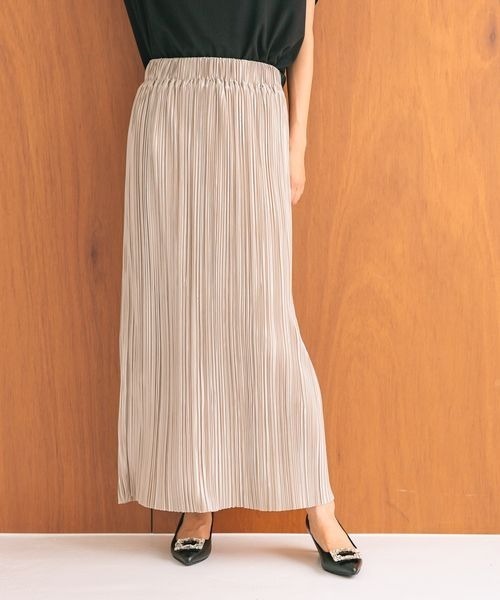 mysty woman（ミスティウーマン）の「【セルフカット可能！】プリーツイージーナロースカート 135600（スカート・レディース・チャコールグレー/ライトグレー/グリーン/ベージュ/ダークブラウン/ブラック・FREE）」の4枚目の写真