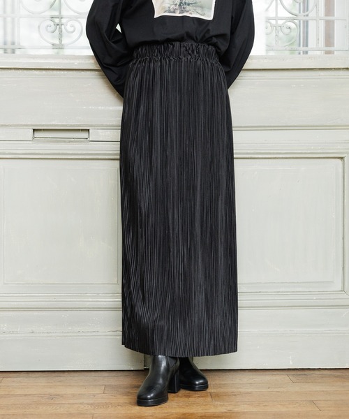 mysty woman（ミスティウーマン）の「【セルフカット可能！】プリーツイージーナロースカート 135600（スカート・レディース・チャコールグレー/ライトグレー/グリーン/ベージュ/ダークブラウン/ブラック・FREE）」の2枚目の写真