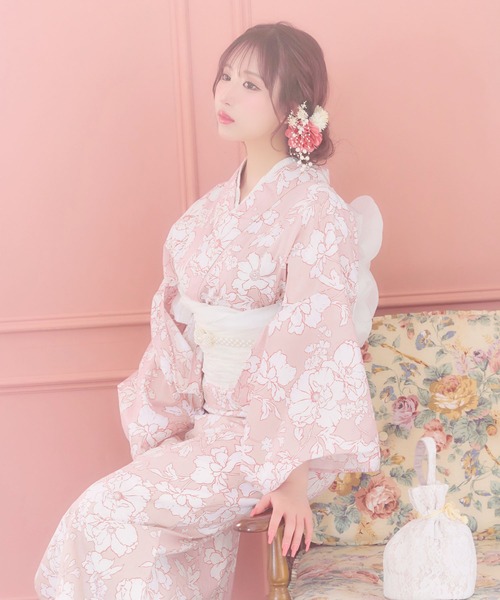 お値下げ★美品★浴衣★3点セット★お花★兵児帯★ピンク Retica（レティカ）の「浴衣セット レディース ピンク地