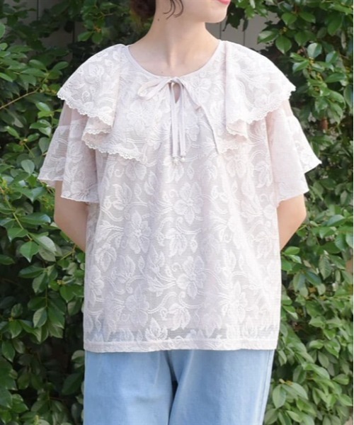 axes femme（アクシーズファム）の「総レースケープトップス（Tシャツ/カットソー・レディース・キナリ/ピンク/ブラック・FREE）」の3枚目の写真