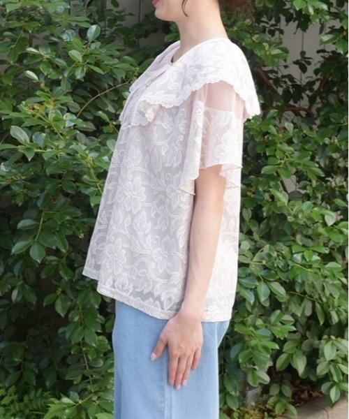 axes femme（アクシーズファム）の「総レースケープトップス（Tシャツ/カットソー・レディース・キナリ/ピンク/ブラック・FREE）」の5枚目の写真
