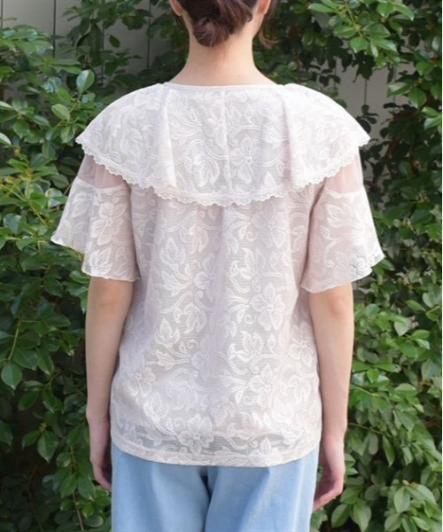 axes femme（アクシーズファム）の「総レースケープトップス（Tシャツ/カットソー・レディース・キナリ/ピンク/ブラック・FREE）」の6枚目の写真