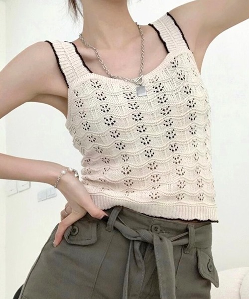 SHISHIKUI ベージュ　 リブ編み タンクトップ ベージュ リブ編み タンクトップ - メルカリ