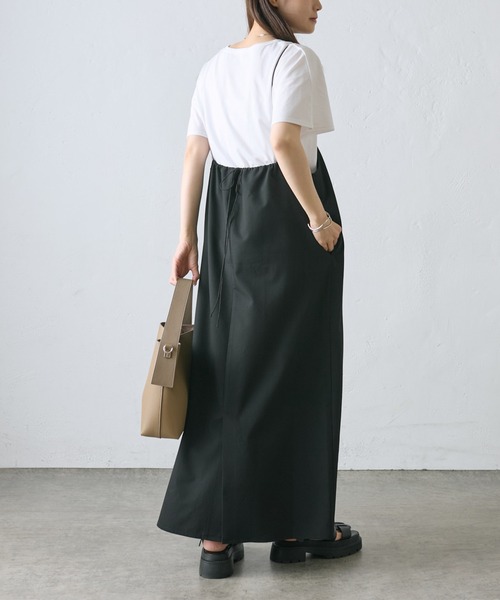 PUAL CE CIN（ピュアルセシン）の「【2点セット】袖フレアTシャツ+ナローキャミワンピース（ワンピース・レディース・ブラック・FREE）」の4枚目の写真