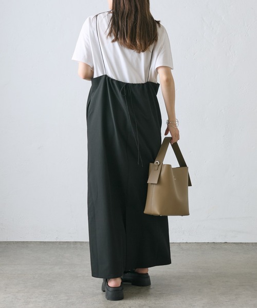 PUAL CE CIN（ピュアルセシン）の「【2点セット】袖フレアTシャツ+ナローキャミワンピース（ワンピース・レディース・ブラック・FREE）」の5枚目の写真