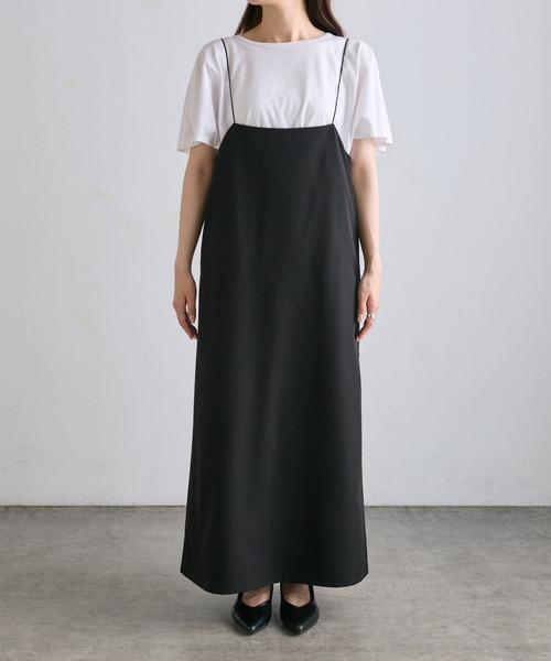 PUAL CE CIN（ピュアルセシン）の「【2点セット】袖フレアTシャツ+ナローキャミワンピース（ワンピース・レディース・ブラック・FREE）」の10枚目の写真