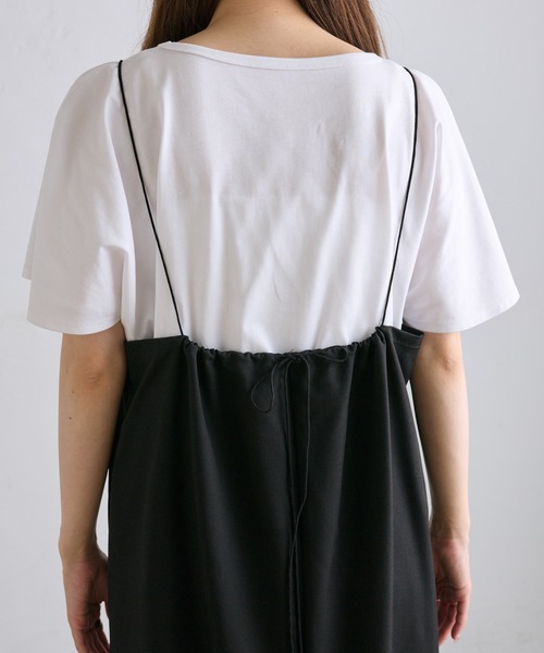 PUAL CE CIN（ピュアルセシン）の「【2点セット】袖フレアTシャツ+ナローキャミワンピース（ワンピース・レディース・ブラック・FREE）」の14枚目の写真