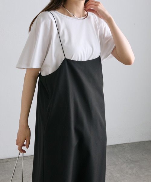 PUAL CE CIN（ピュアルセシン）の「【2点セット】袖フレアTシャツ+ナローキャミワンピース（ワンピース・レディース・ブラック・FREE）」の6枚目の写真