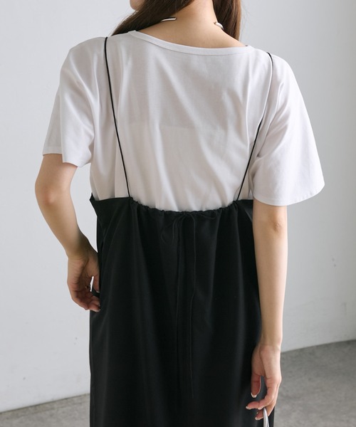 PUAL CE CIN（ピュアルセシン）の「【2点セット】袖フレアTシャツ+ナローキャミワンピース（ワンピース・レディース・ブラック・FREE）」の7枚目の写真
