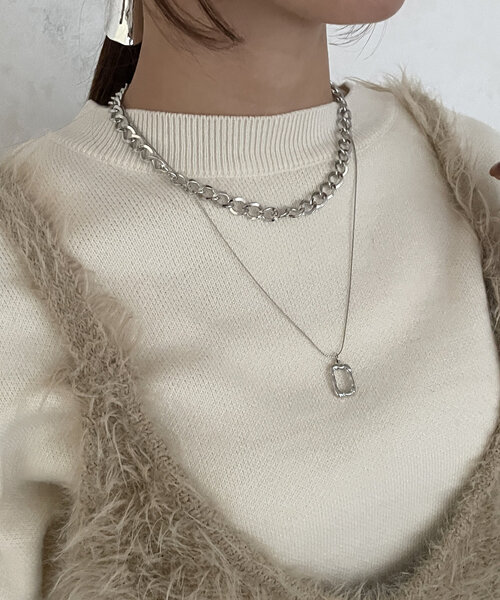 Thevon（ゼボン）の「【heilly/ヘイリー】プレート2連チェーンネックレス（ネックレス・レディース・シルバー/ゴールド/グレー系その他/ピンクゴールド・FREE）」の2枚目の写真