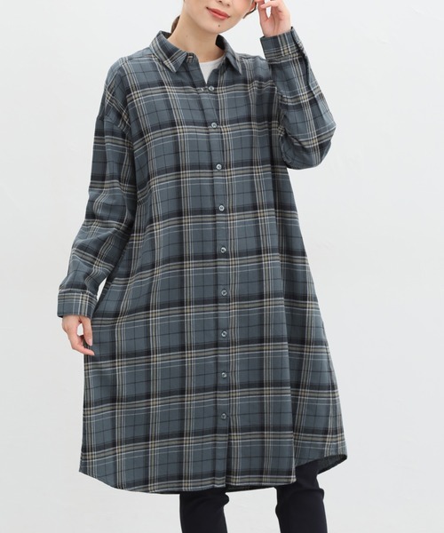 Honeys(ハニーズ)の「チェックシャツワンピース(シャツワンピース・レディース・グリーン系/モカ/ブラック系その他・M/S/LL/L)」の3枚目の写真