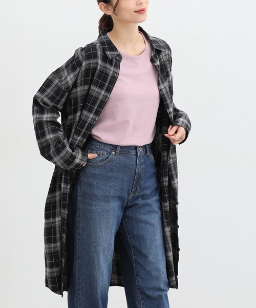 Honeys(ハニーズ)の「チェックシャツワンピース(シャツワンピース・レディース・グリーン系/モカ/ブラック系その他・M/S/LL/L)」の2枚目の写真