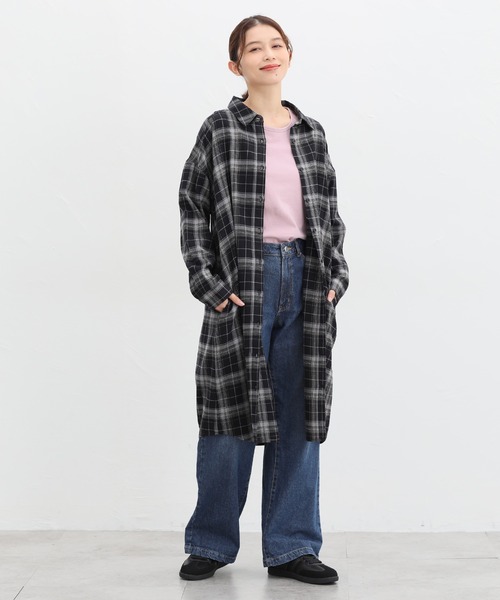 Honeys(ハニーズ)の「チェックシャツワンピース(シャツワンピース・レディース・グリーン系/モカ/ブラック系その他・M/S/LL/L)」の4枚目の写真