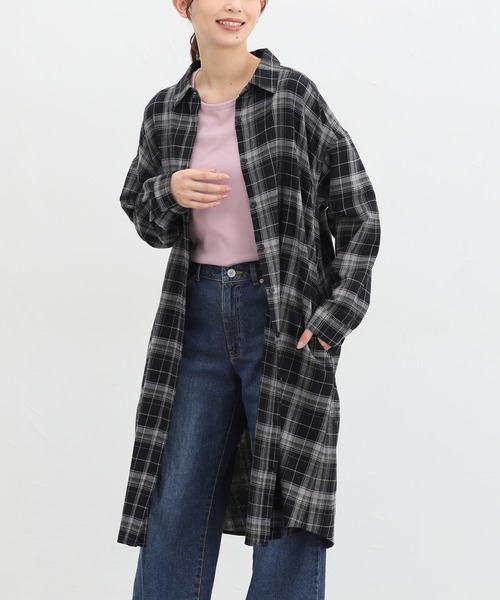 Honeys(ハニーズ)の「チェックシャツワンピース(シャツワンピース・レディース・グリーン系/モカ/ブラック系その他・M/S/LL/L)」の5枚目の写真