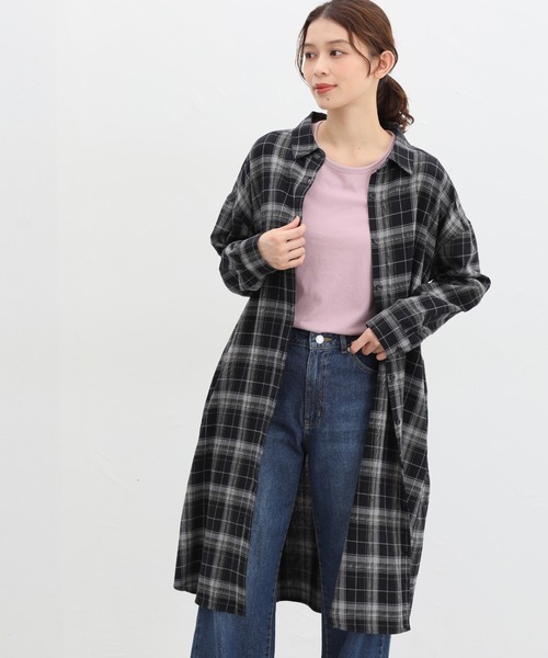 Honeys(ハニーズ)の「チェックシャツワンピース(シャツワンピース・レディース・グリーン系/モカ/ブラック系その他・M/S/LL/L)」の6枚目の写真