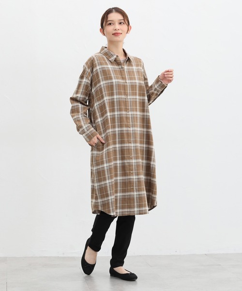 Honeys(ハニーズ)の「チェックシャツワンピース(シャツワンピース・レディース・グリーン系/モカ/ブラック系その他・M/S/LL/L)」の7枚目の写真