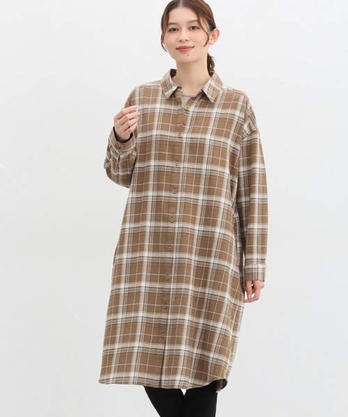 Honeys(ハニーズ)の「チェックシャツワンピース(シャツワンピース・レディース・グリーン系/モカ/ブラック系その他・M/S/LL/L)」の8枚目の写真