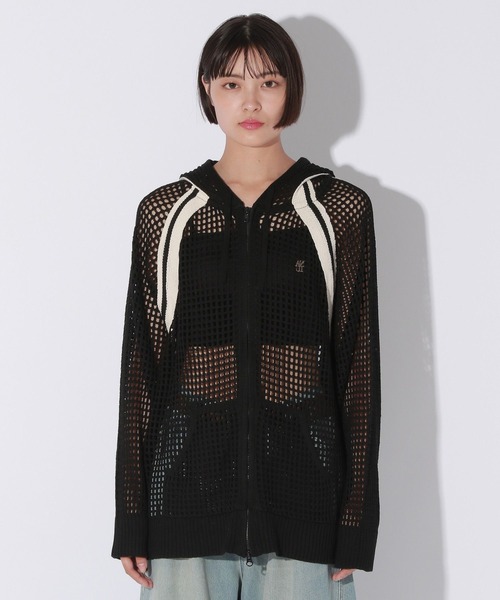 REFLEIM メッシュフードパーカー 黒 セール】【UNISEX/選べる着丈】メッシュフードZIPパーカー