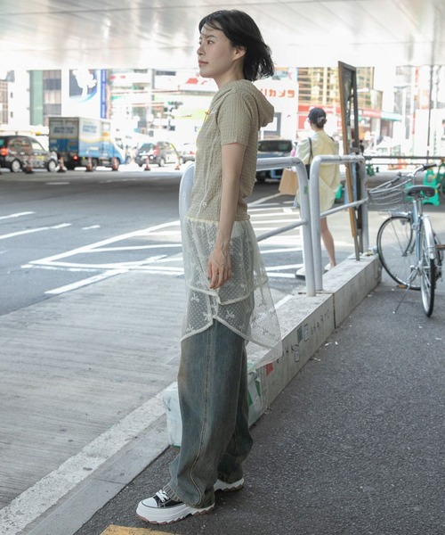 PLACE STUDIO(プレイススタジオ)の「PLACE STUDIO/ストリングスリムフーディーT(Tシャツ/カットソー・レディース・グレー/ブラック/イエロー・FREE)」の5枚目の写真