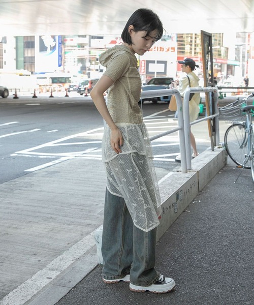 PLACE STUDIO(プレイススタジオ)の「PLACE STUDIO/ストリングスリムフーディーT(Tシャツ/カットソー・レディース・グレー/ブラック/イエロー・FREE)」の6枚目の写真