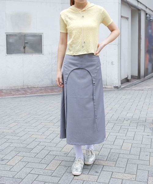 PLACE STUDIO(プレイススタジオ)の「PLACE STUDIO/ストリングスリムフーディーT(Tシャツ/カットソー・レディース・グレー/ブラック/イエロー・FREE)」の9枚目の写真