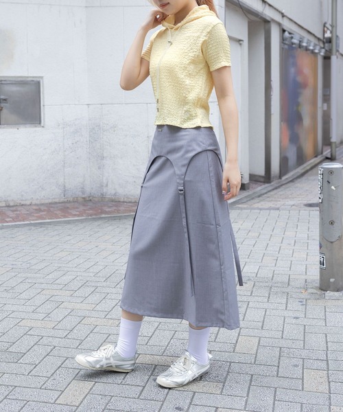PLACE STUDIO(プレイススタジオ)の「PLACE STUDIO/ストリングスリムフーディーT(Tシャツ/カットソー・レディース・グレー/ブラック/イエロー・FREE)」の10枚目の写真